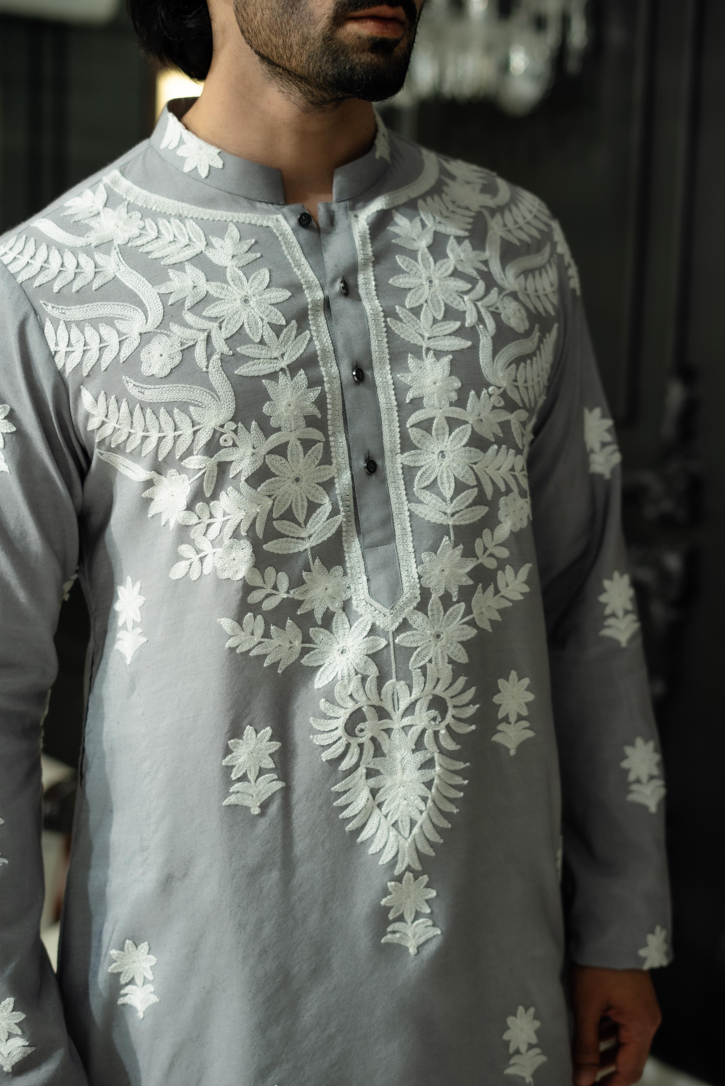 "ADABI" GREY KURTA PAJAMA Humayun Alamgir