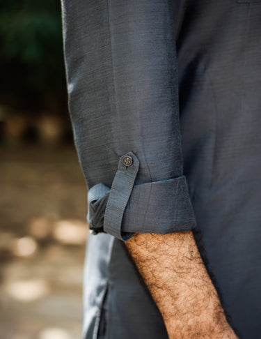 OCEAN GREY COTTON SILK KURTA PAJAMA Humayunalamgir