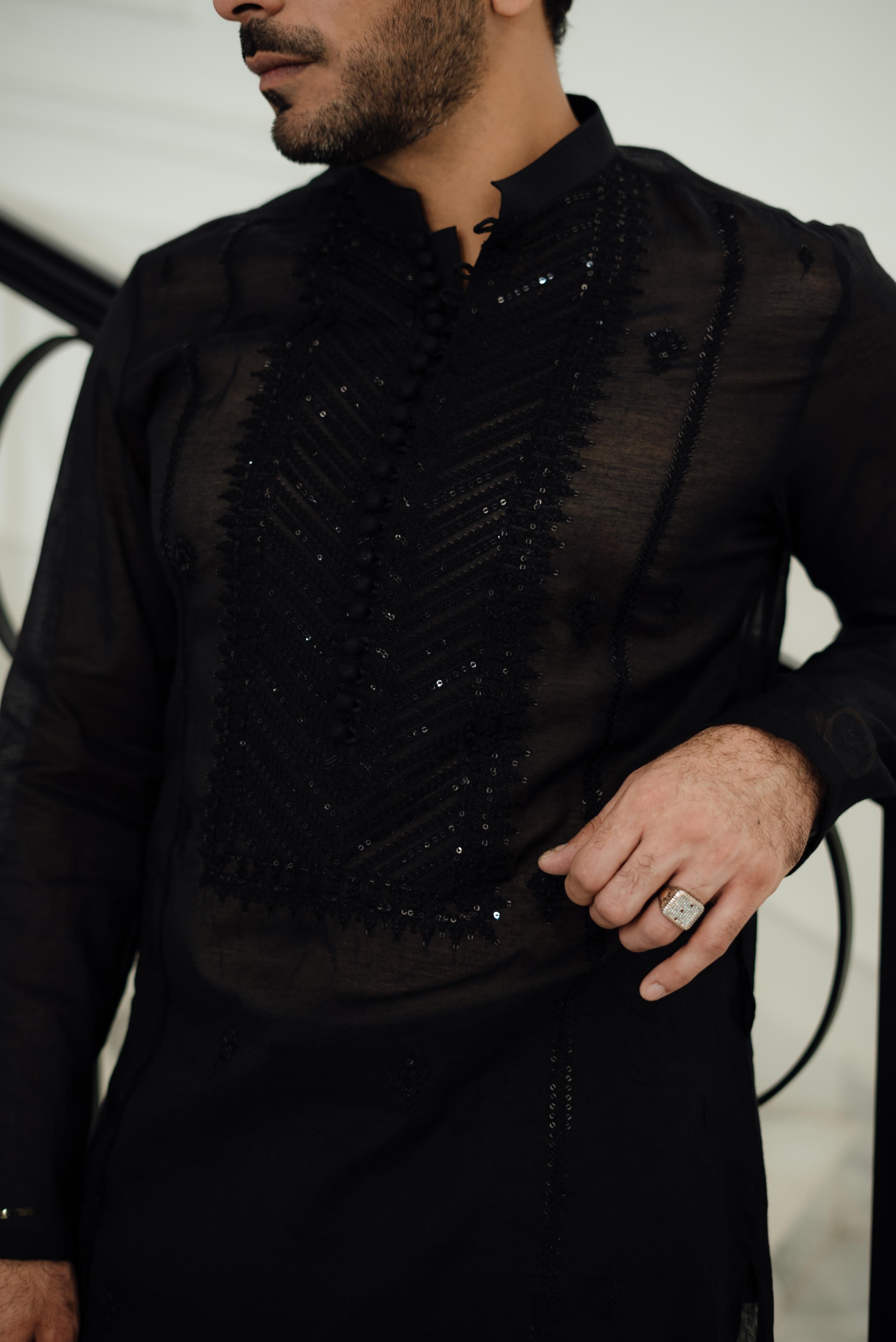 "AKSHAR" Black Kurta Pajama Humayun Alamgir