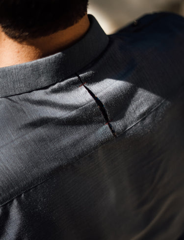 OCEAN GREY COTTON SILK KURTA PAJAMA Humayunalamgir