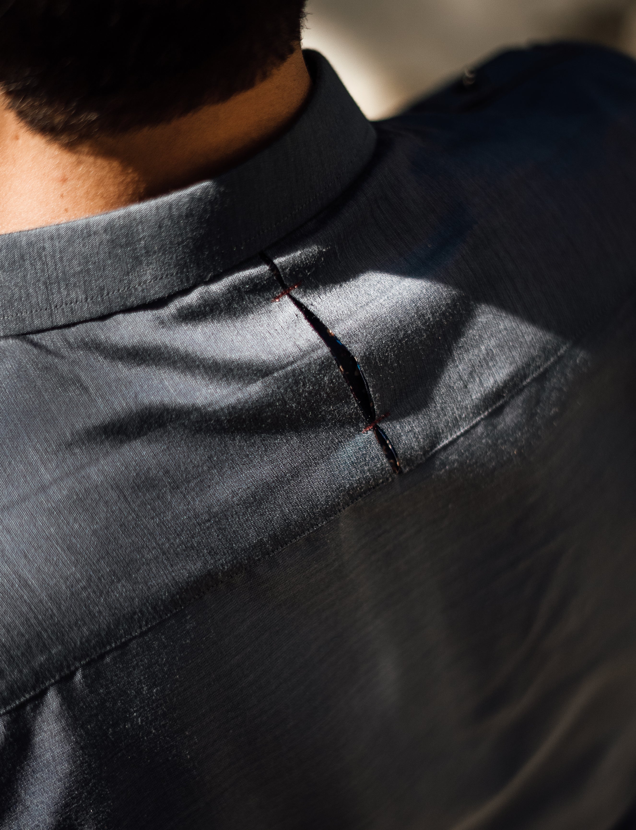 OCEAN GREY COTTON SILK KURTA PAJAMA Humayunalamgir