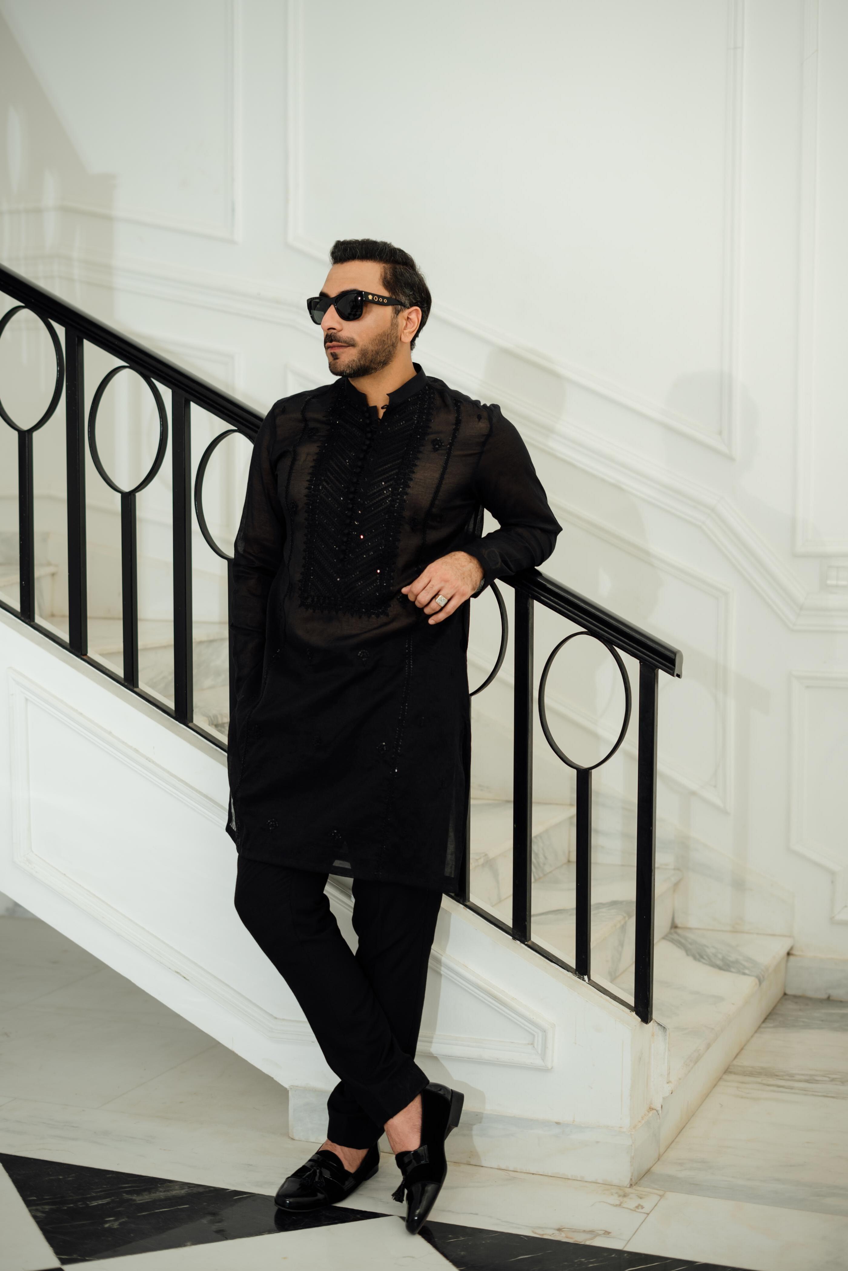 "AKSHAR" Black Kurta Pajama Humayun Alamgir