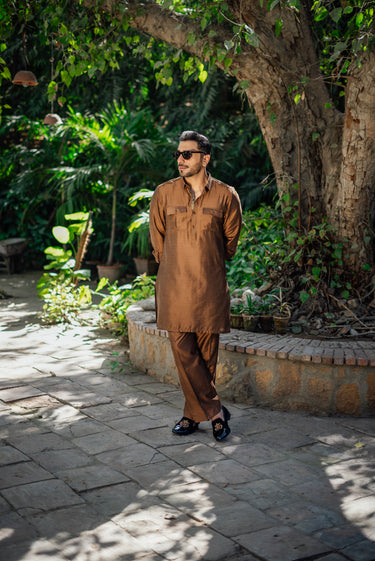 LIGHT BROWN COTTON SILK KURTA PAJAMA