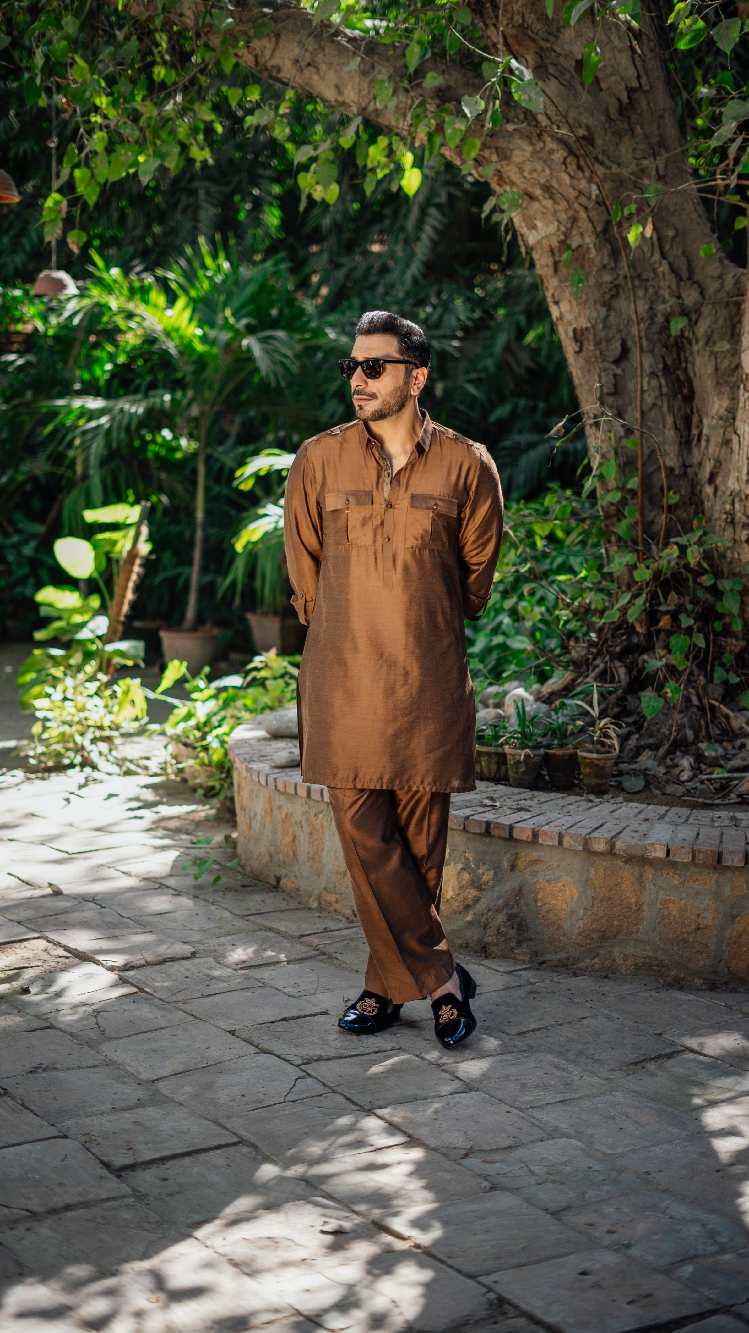 LIGHT BROWN COTTON SILK KURTA PAJAMA Humayunalamgir