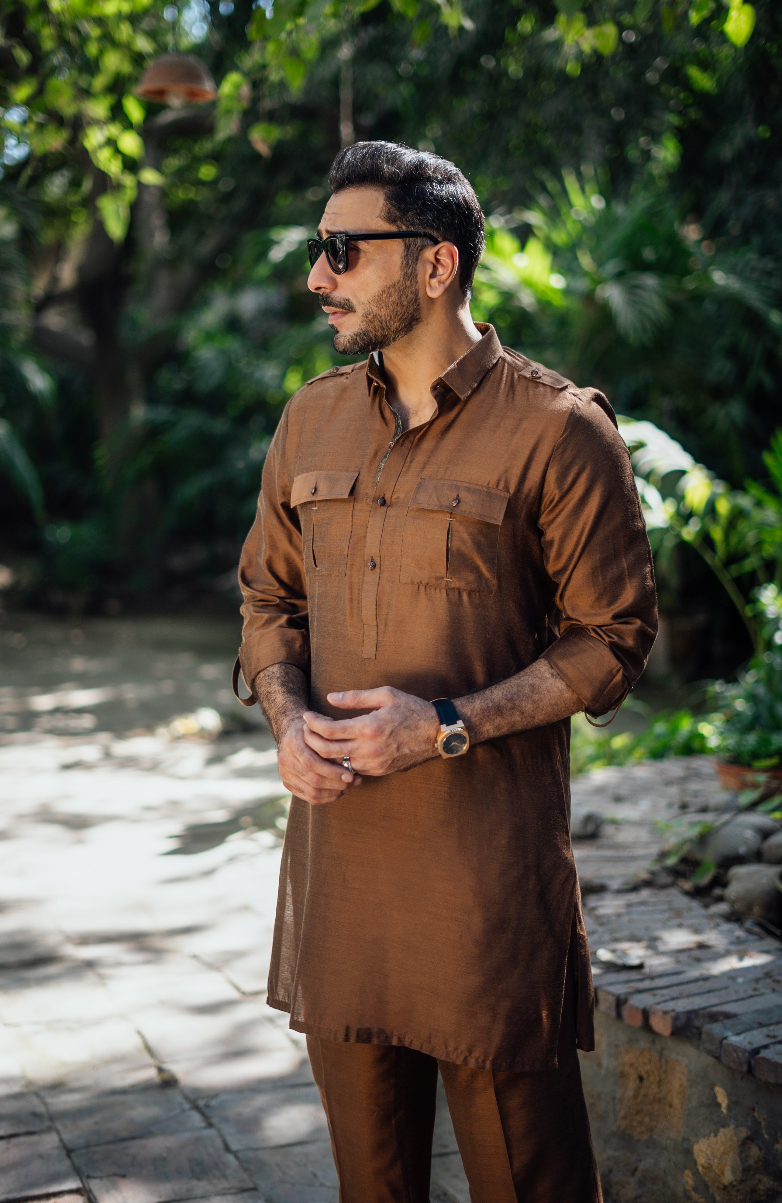 LIGHT BROWN COTTON SILK KURTA PAJAMA Humayunalamgir