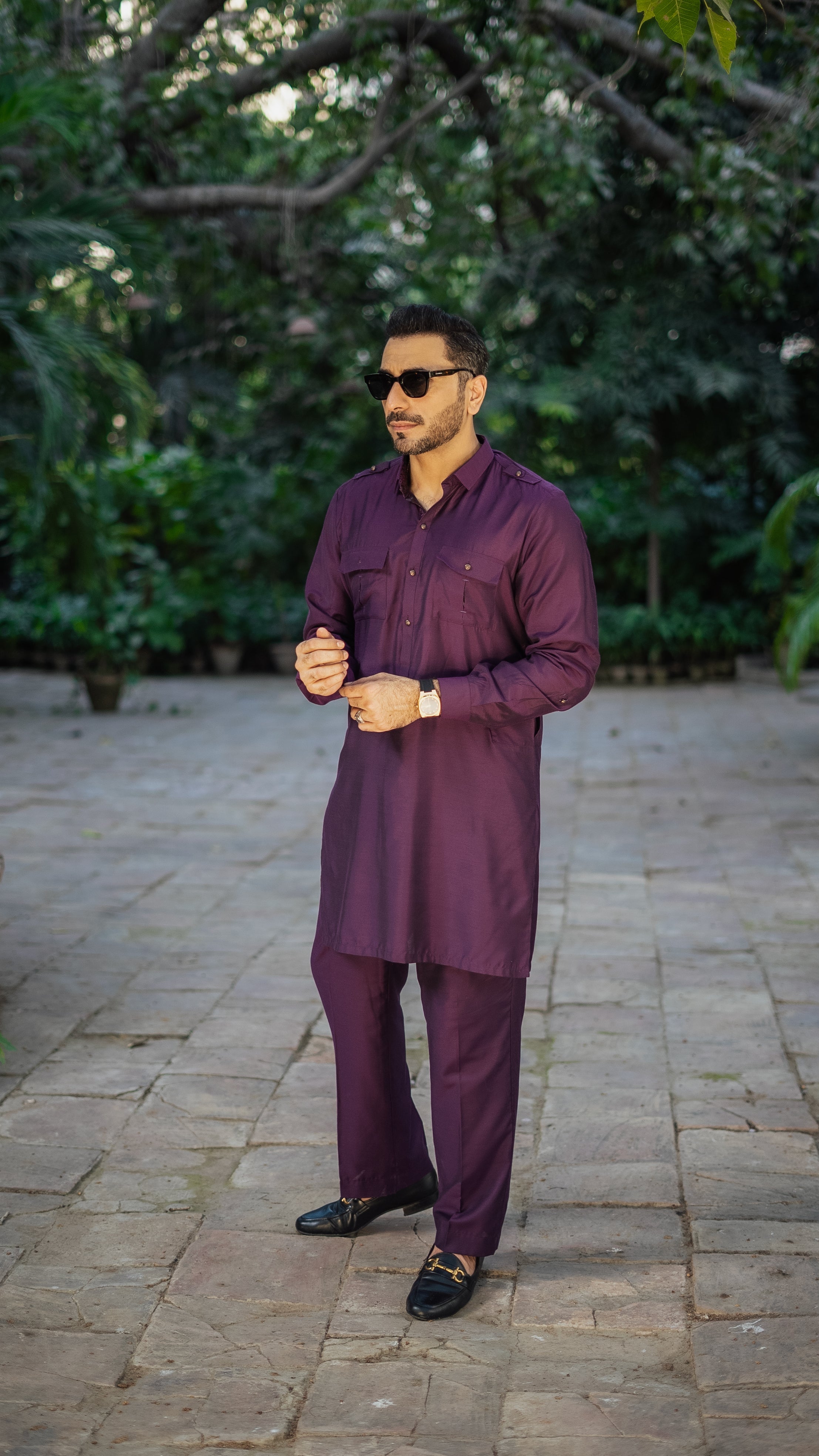 PURPLE COTTON SILK KURTA PAJAMA Humayunalamgir