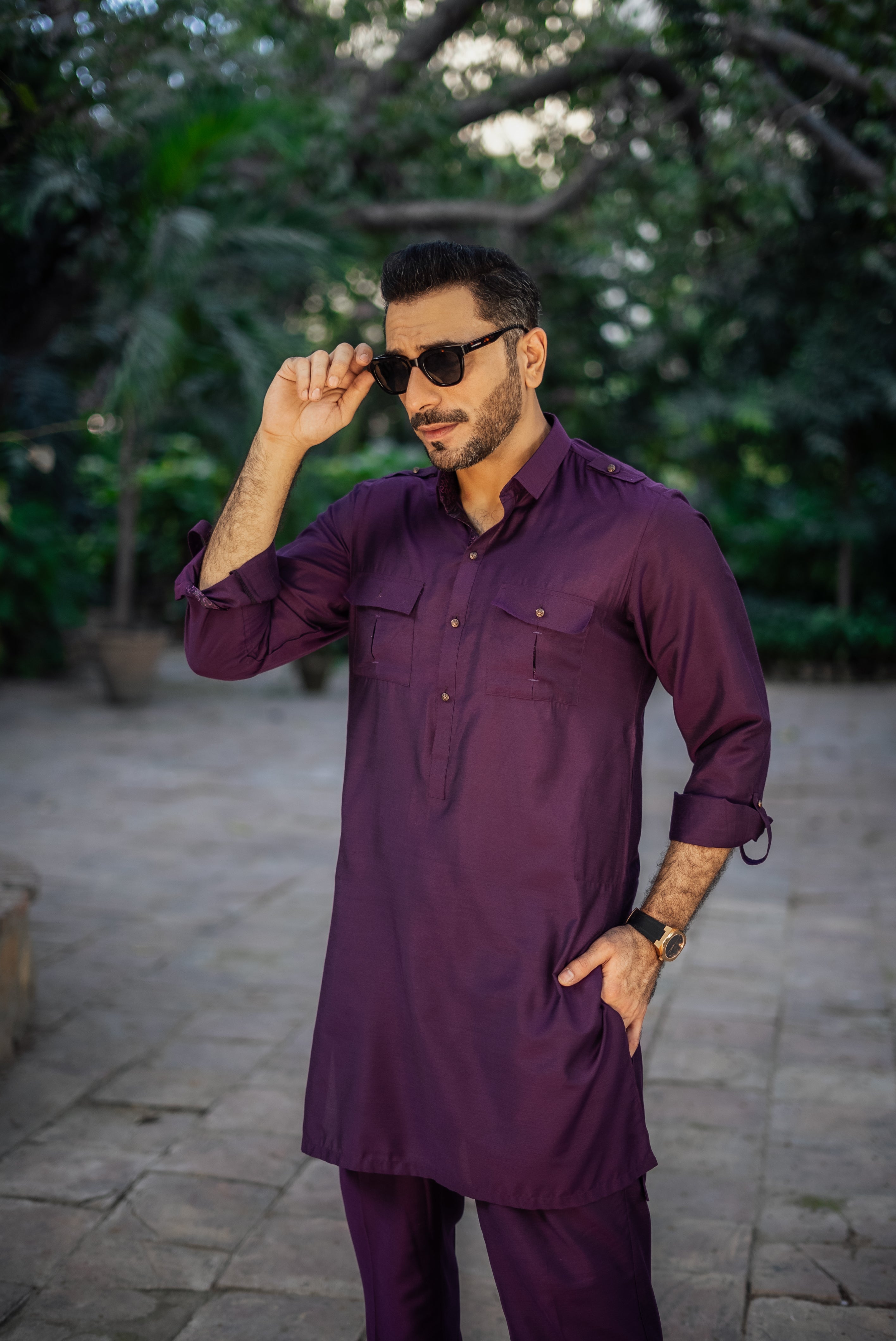 PURPLE COTTON SILK KURTA PAJAMA Humayunalamgir