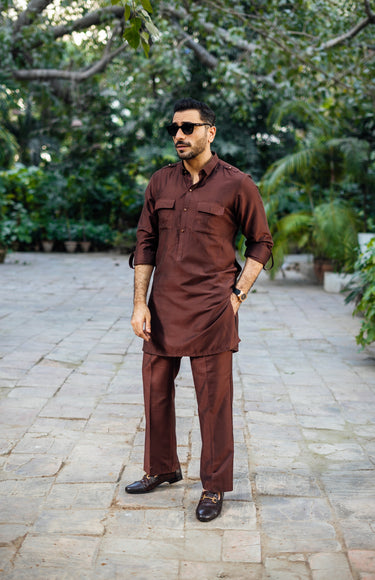 BROWN COTTON SILK KURTA PAJAMA