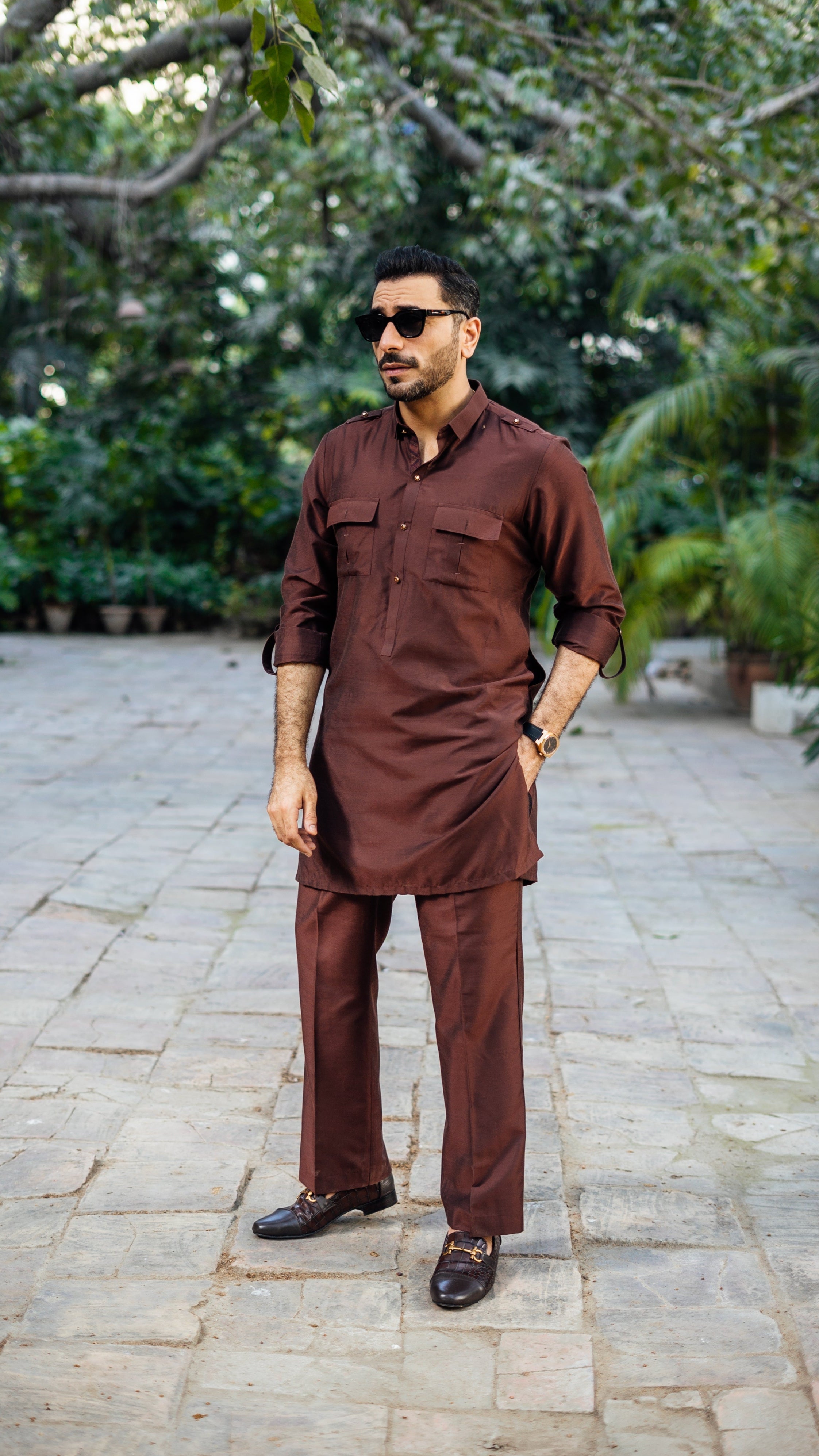 BROWN COTTON SILK KURTA PAJAMA Humayunalamgir