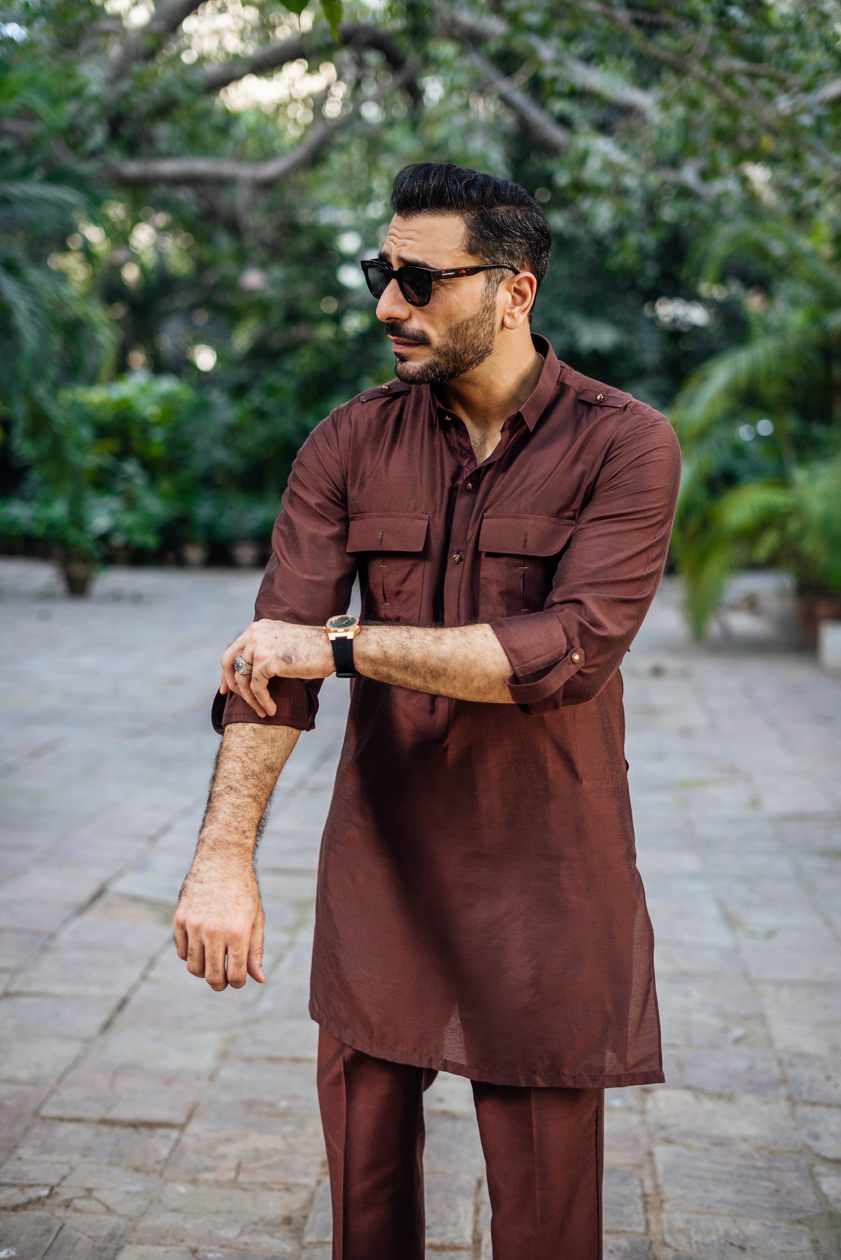 BROWN COTTON SILK KURTA PAJAMA Humayunalamgir