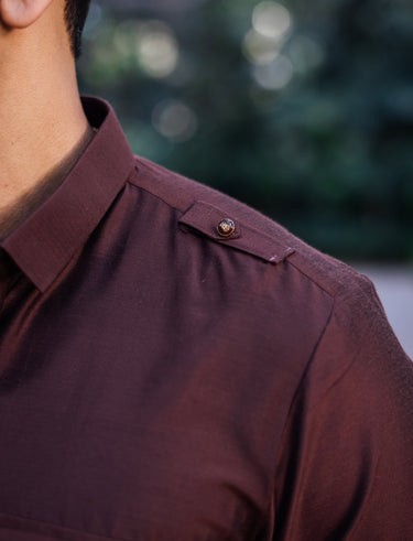 BROWN COTTON SILK KURTA PAJAMA Humayunalamgir