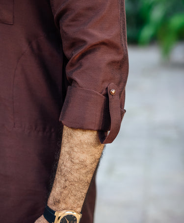 BROWN COTTON SILK KURTA PAJAMA Humayunalamgir