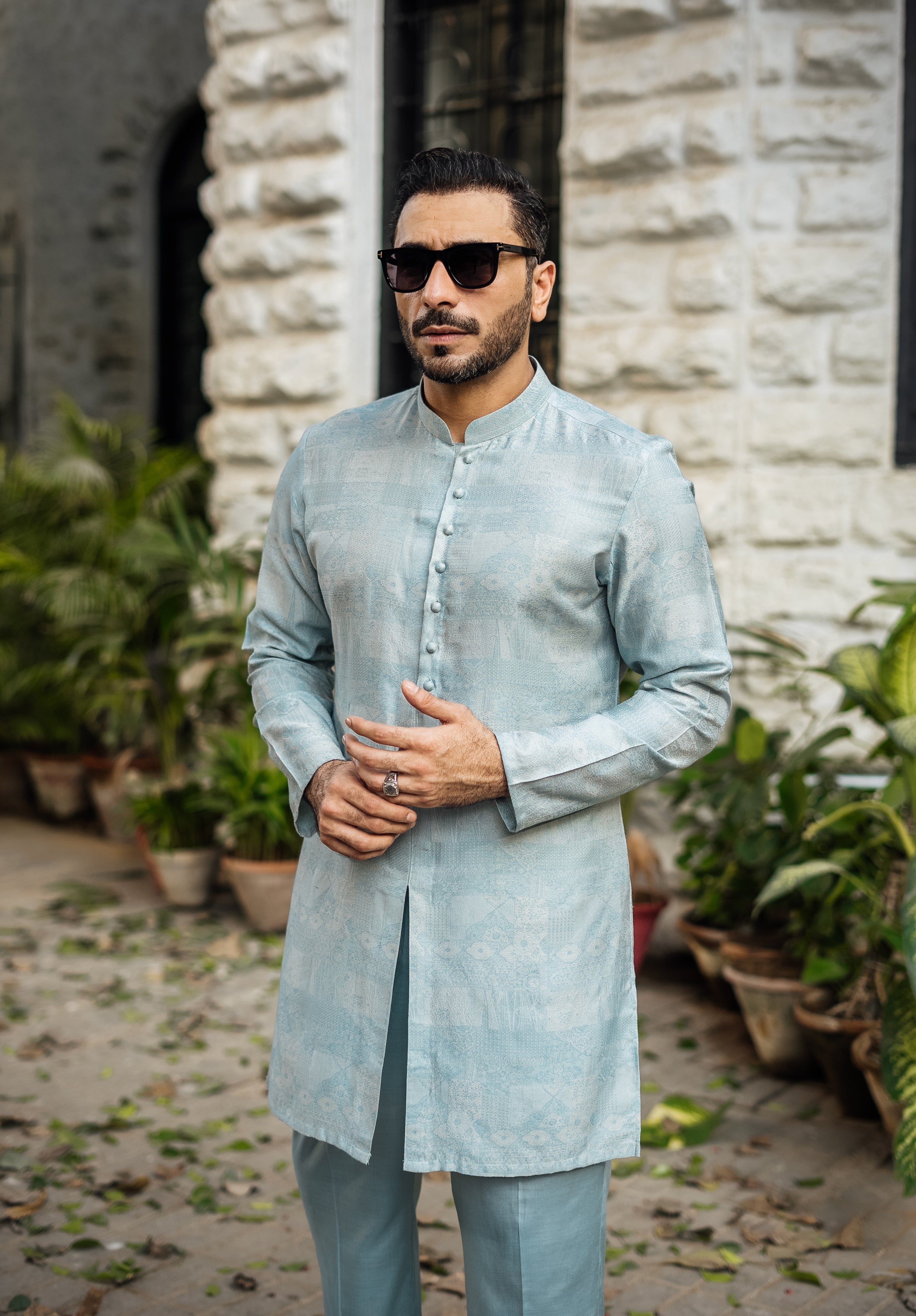 -XARTAJ- MINT BLUE KURTA PAJAMA Humayunalamgir
