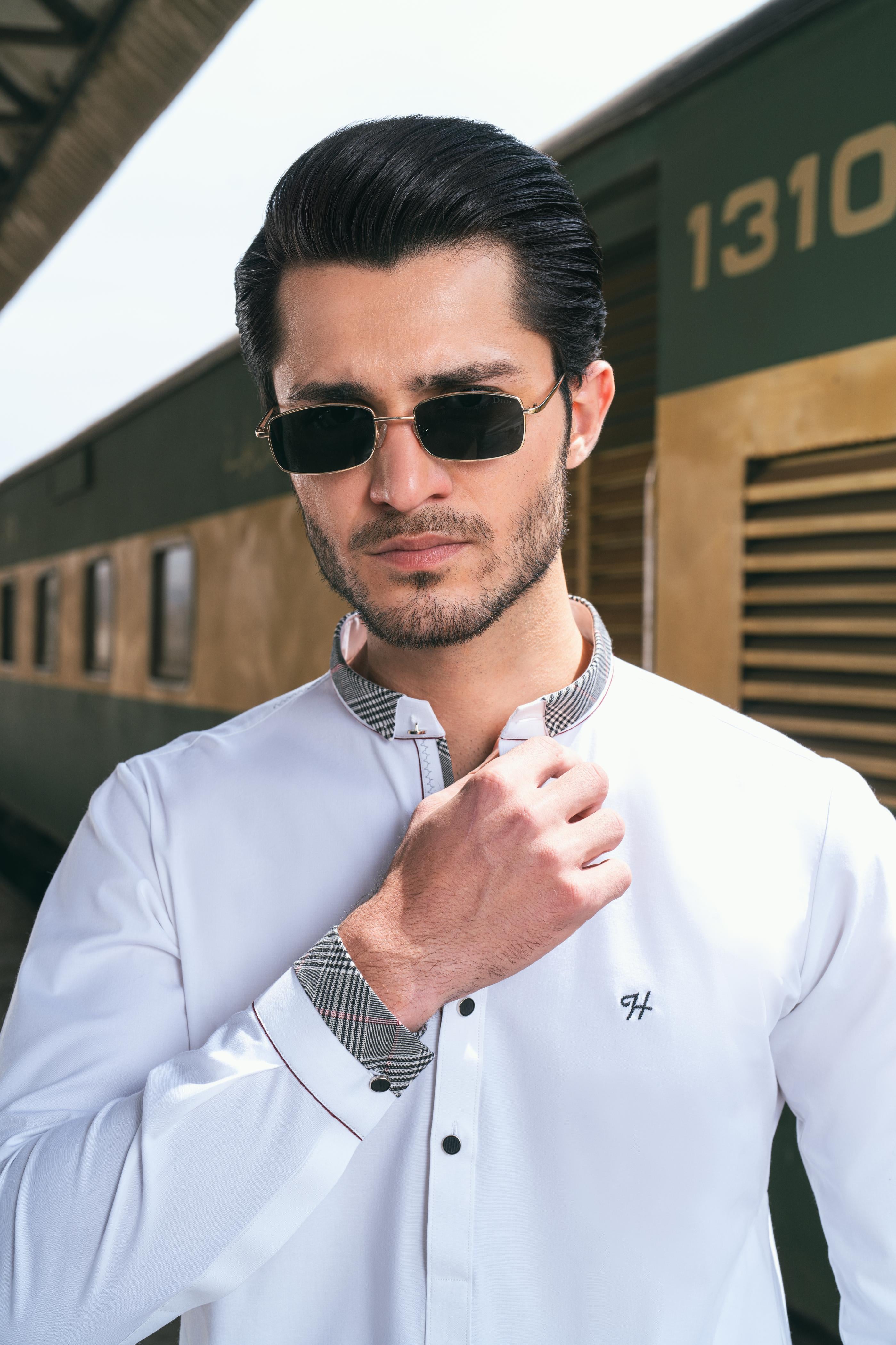 White stretchable Kurta Pajama Humayun Alamgir