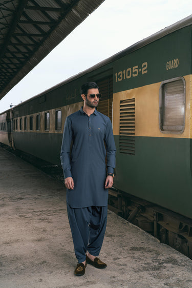 texture teal green wash n wear SHALWAR KAMEEZ Humayun Alamgir