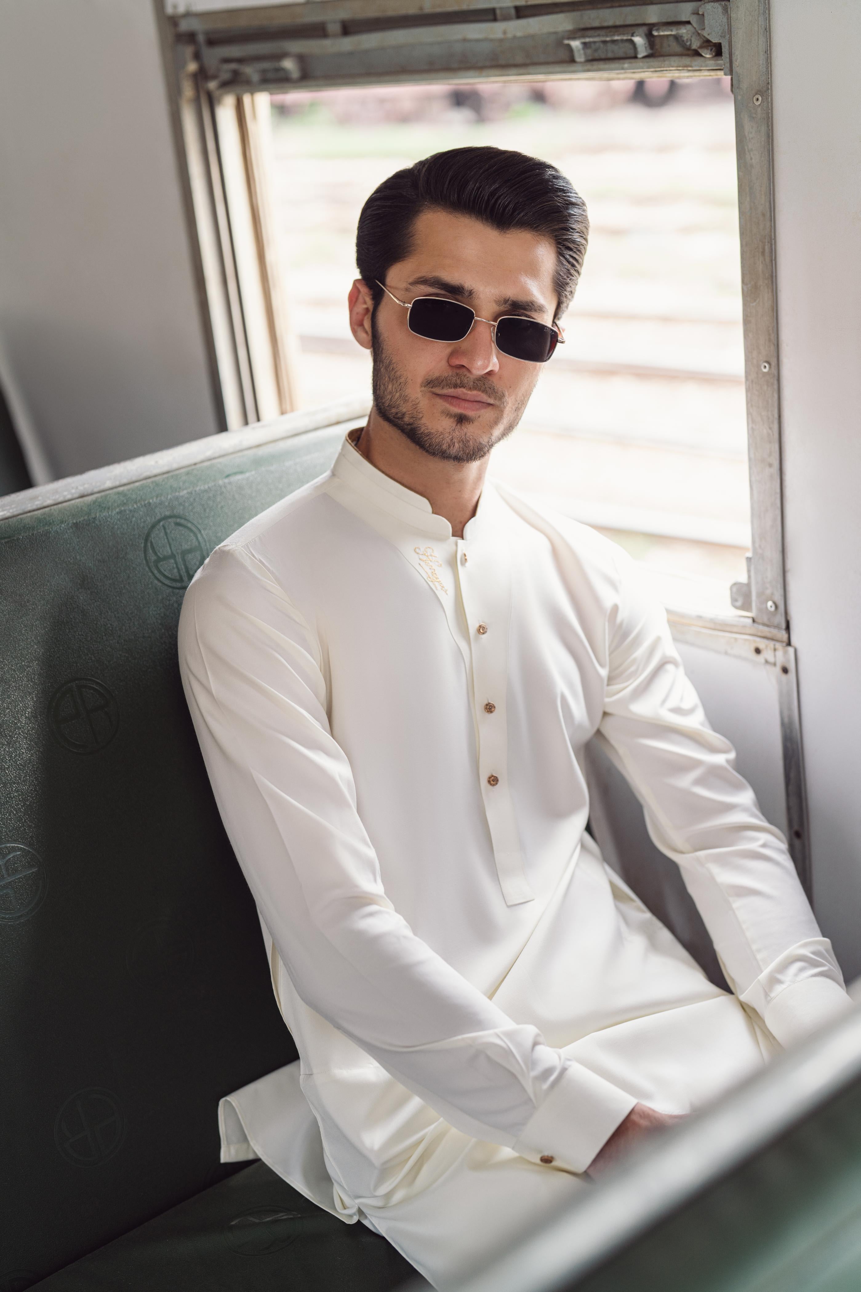 Cream wash n wear Kurta Pajama Humayun Alamgir