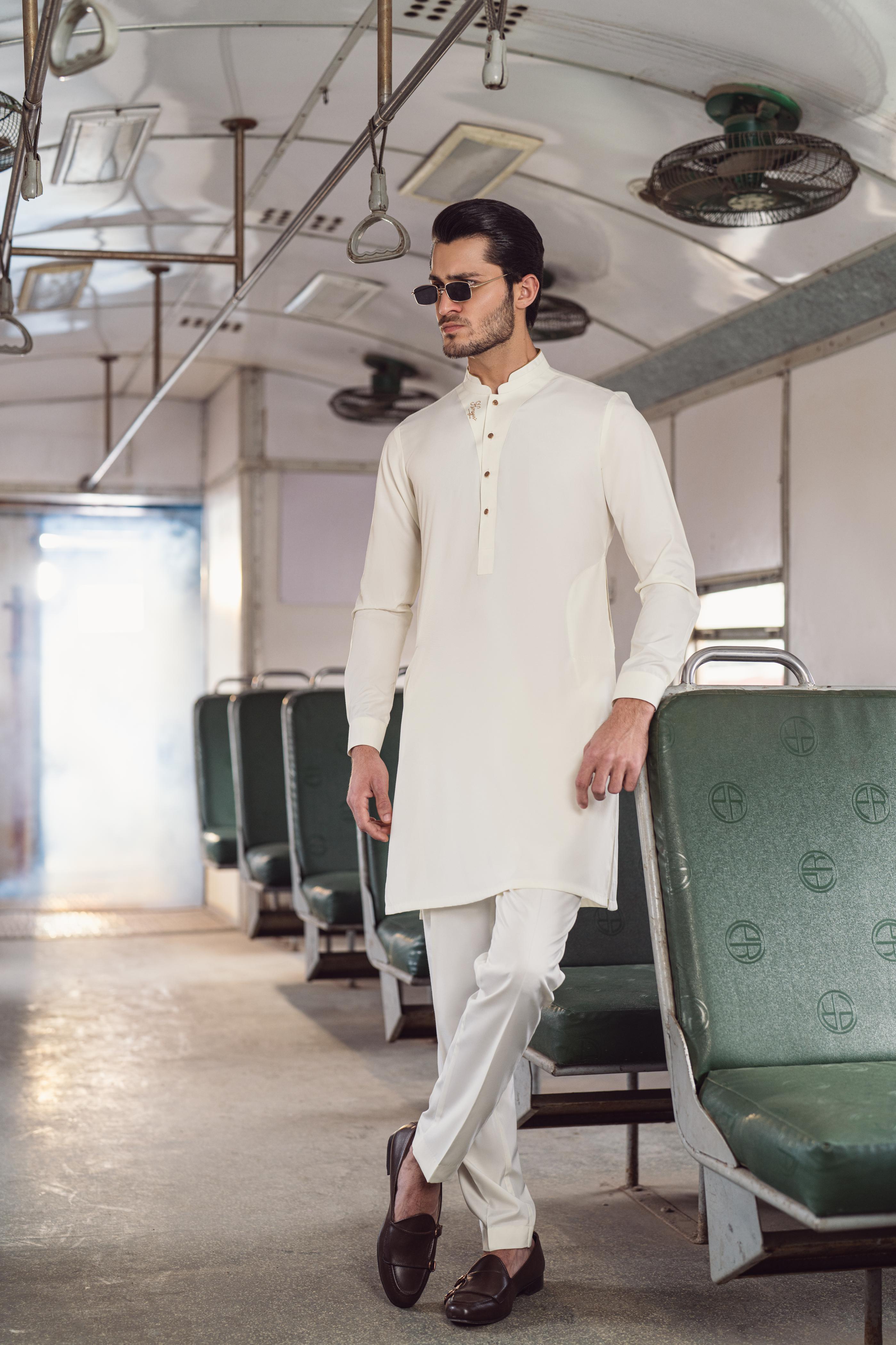 Cream wash n wear Kurta Pajama Humayun Alamgir
