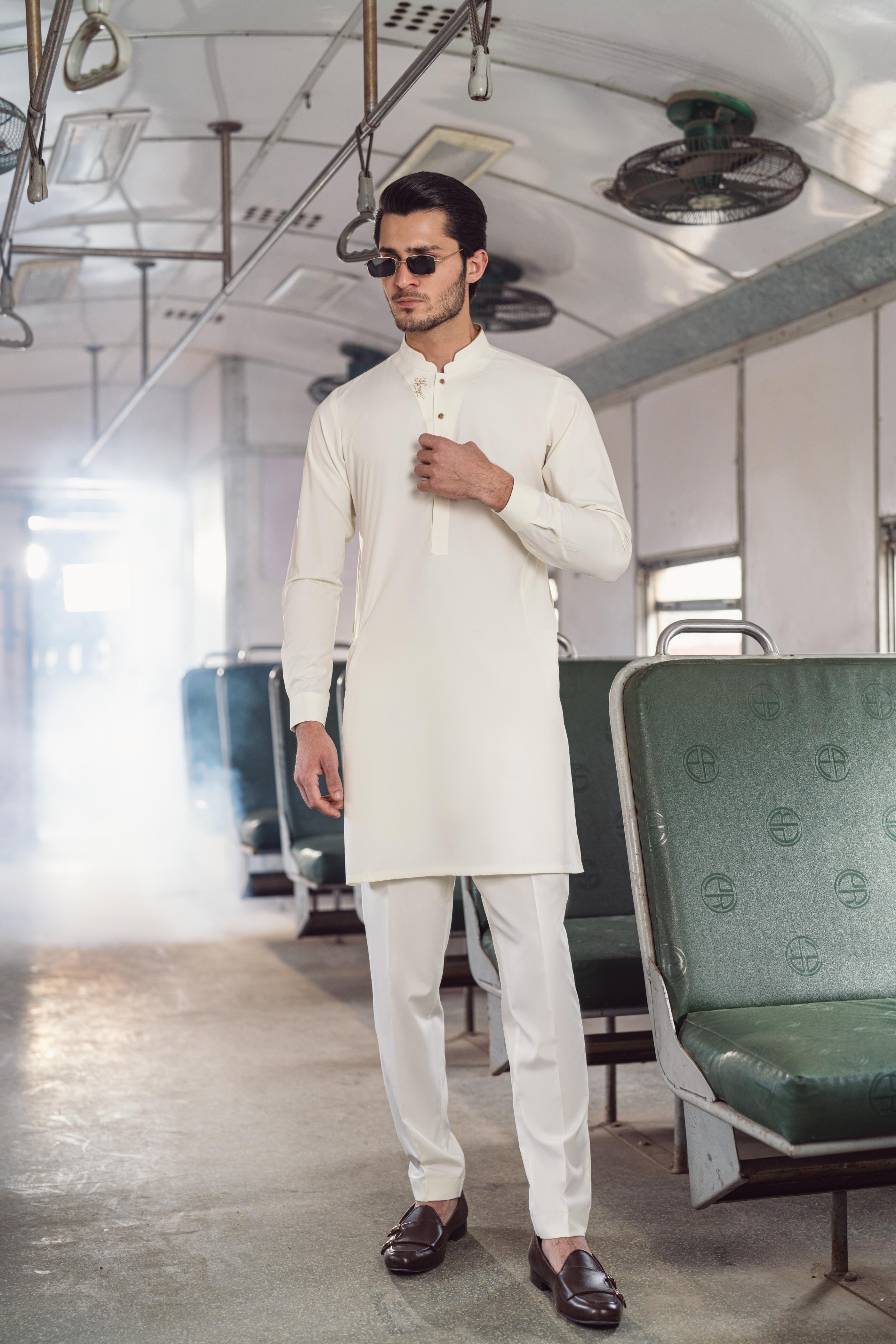 Cream wash n wear Kurta Pajama Humayun Alamgir