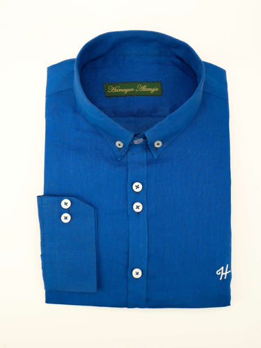 ROYAL BLUE LINEN SHIRT Humayunalamgir