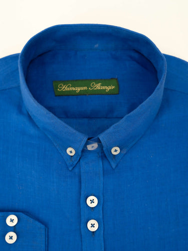 ROYAL BLUE LINEN SHIRT Humayunalamgir