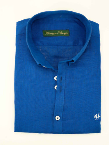 ROYAL BLUE LINEN SHIRT Humayunalamgir