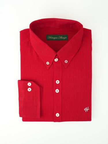 RED LINEN SHIRT Humayunalamgir