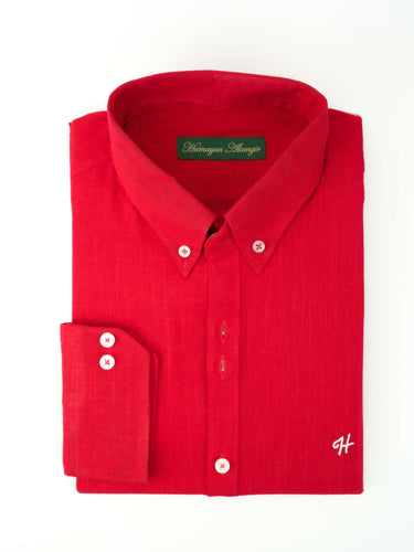 RED LINEN SHIRT Humayunalamgir