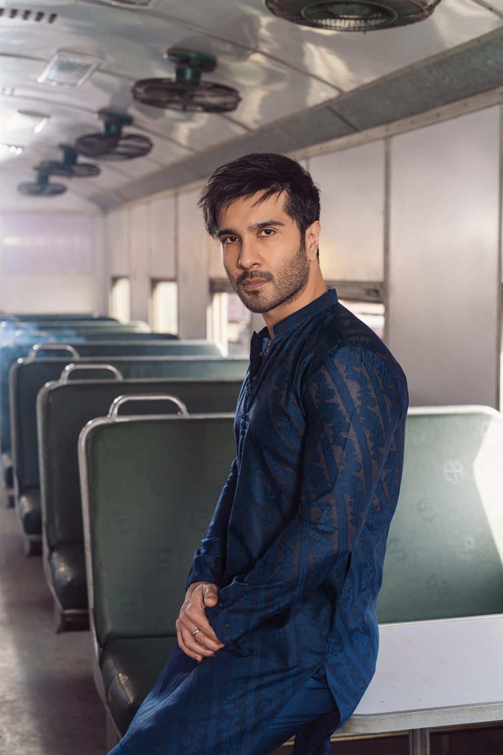 "QAMASH" BLUE KURTA PAJAMA Humayun Alamgir