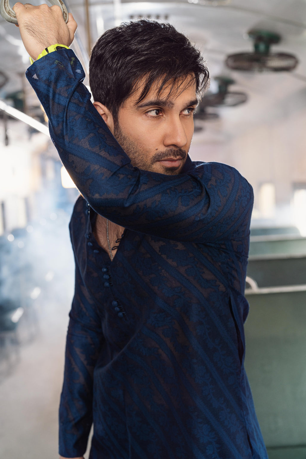 "QAMASH" BLUE KURTA PAJAMA Humayun Alamgir