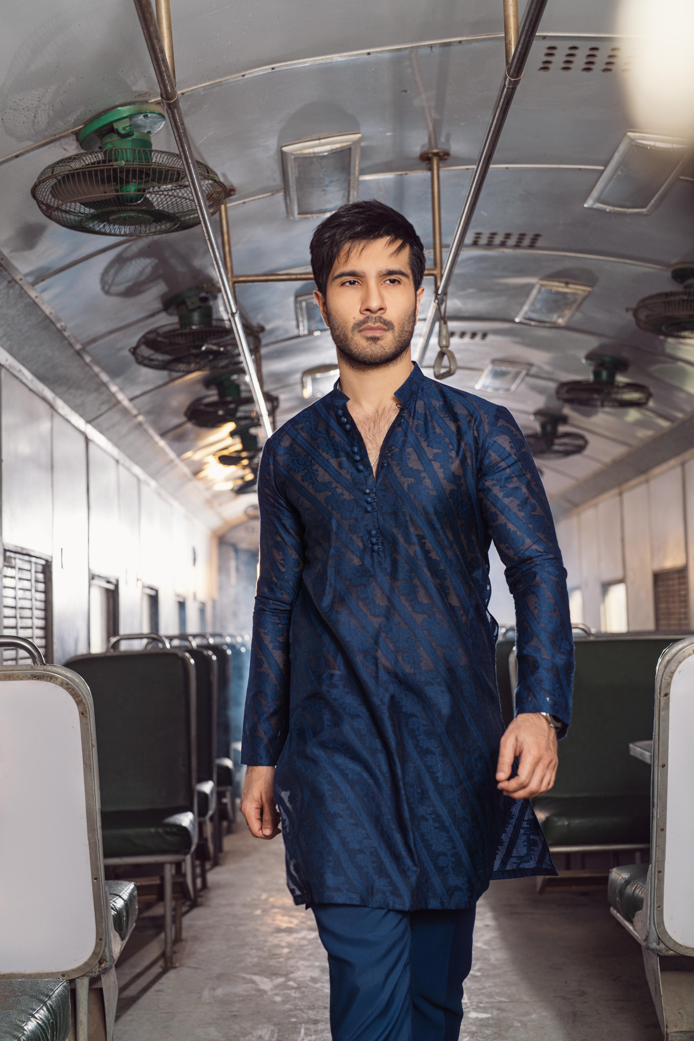 "QAMASH" BLUE KURTA PAJAMA Humayun Alamgir