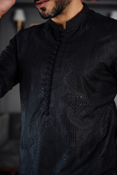 -SHAHKAAR- BLACK KURTA PAJAMA Humayunalamgir