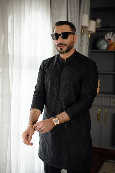 -SHAHKAAR- BLACK KURTA PAJAMA Humayunalamgir