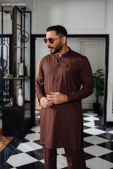 BROWN TEXTURE WASH N WEAR KURTA PAJAMA Humayunalamgir