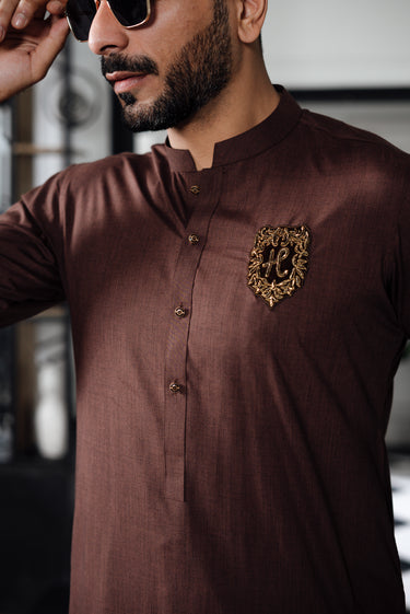 BROWN TEXTURE WASH N WEAR KURTA PAJAMA Humayunalamgir