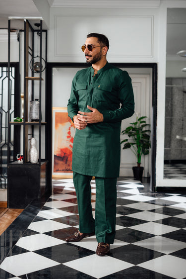 GREEN LINEN KURTA PAJAMA