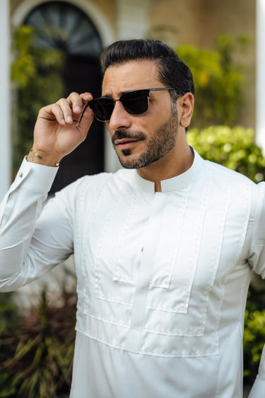 White Beads bosky kurta pajama Humayun Alamgir