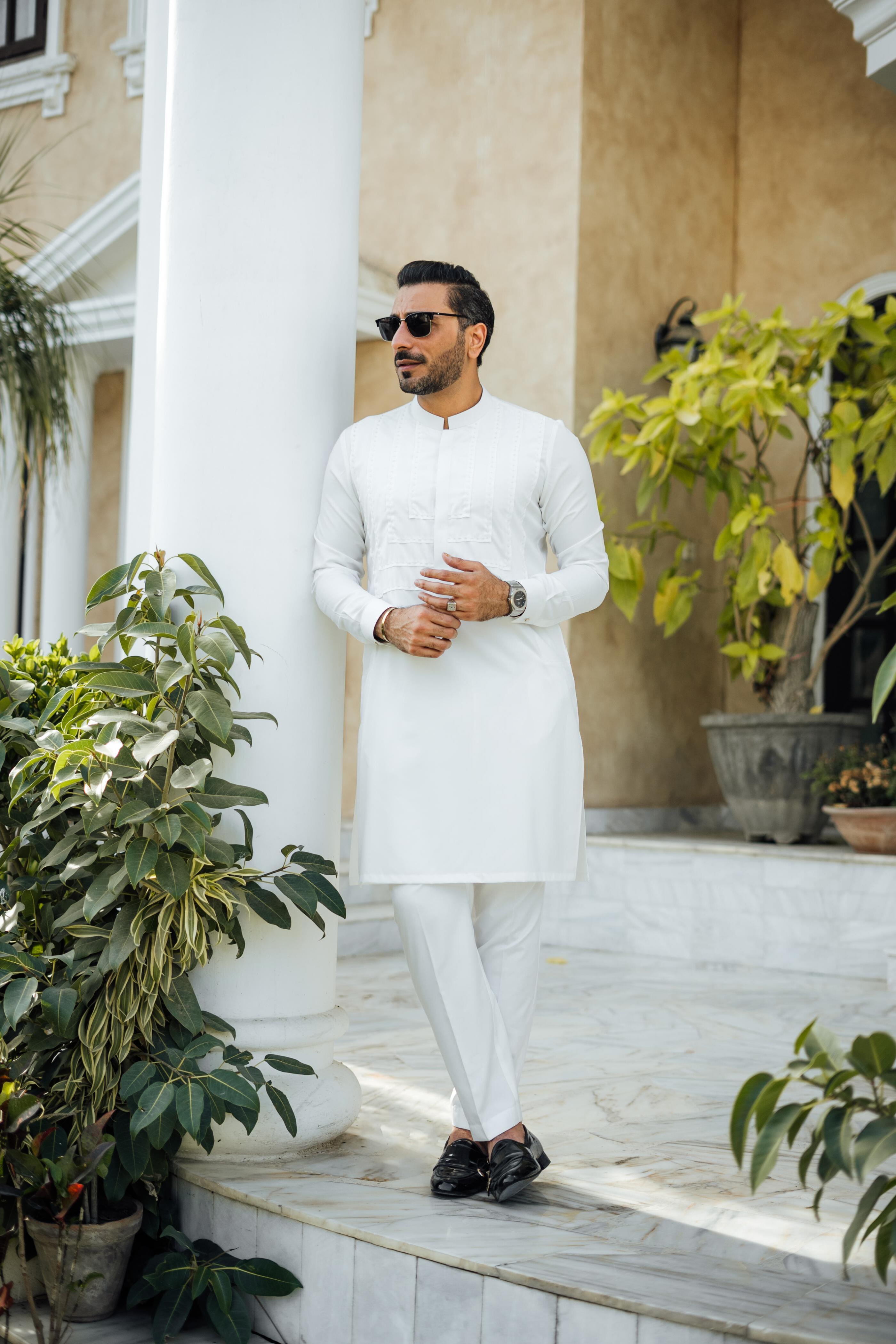White Beads bosky kurta pajama Humayun Alamgir