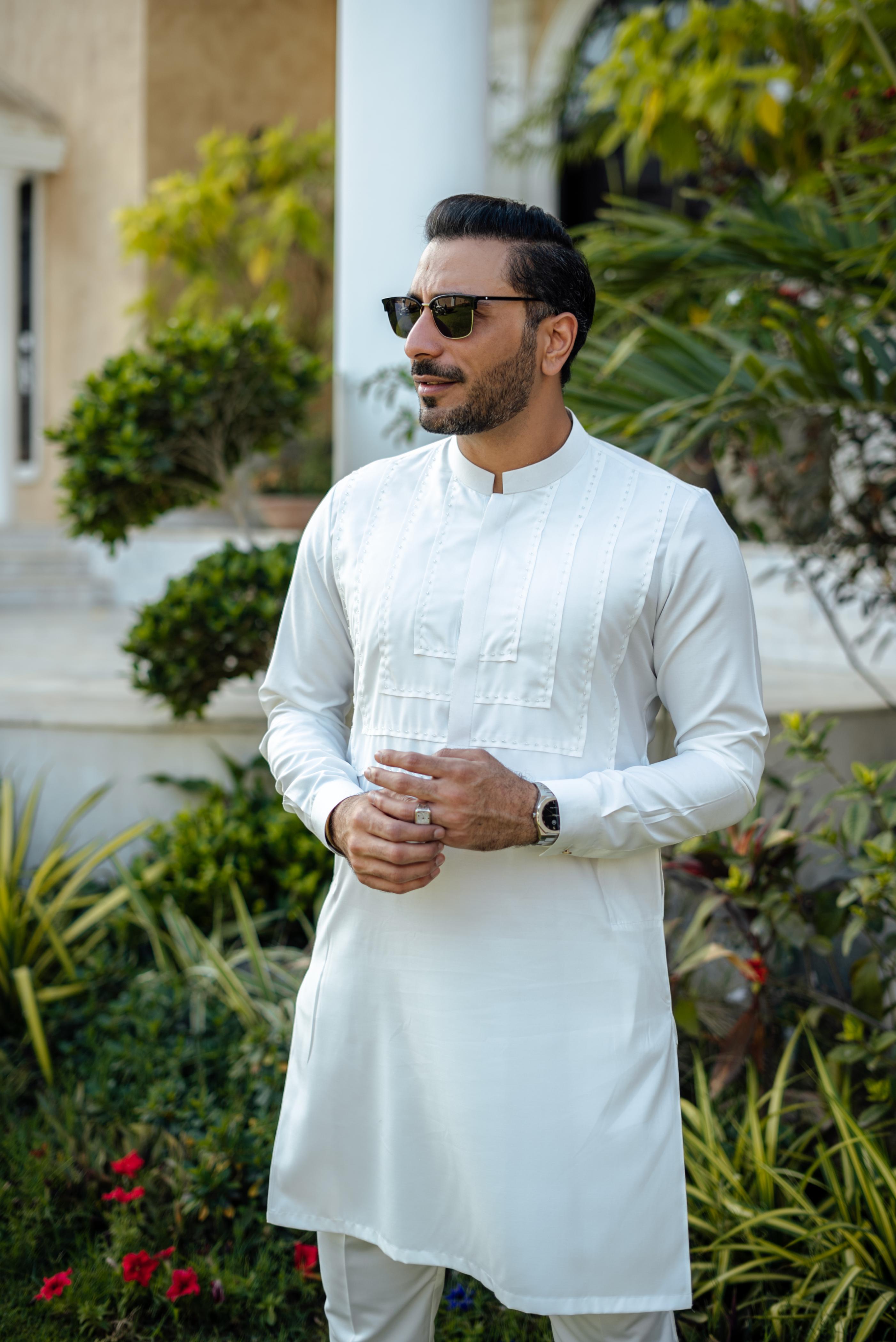 White Beads bosky kurta pajama Humayun Alamgir