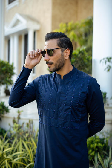 Blue cotton Beads bosky kurta pajama Humayun Alamgir