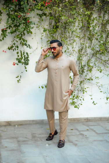 Beige Wash n Wear Kurta Pajama