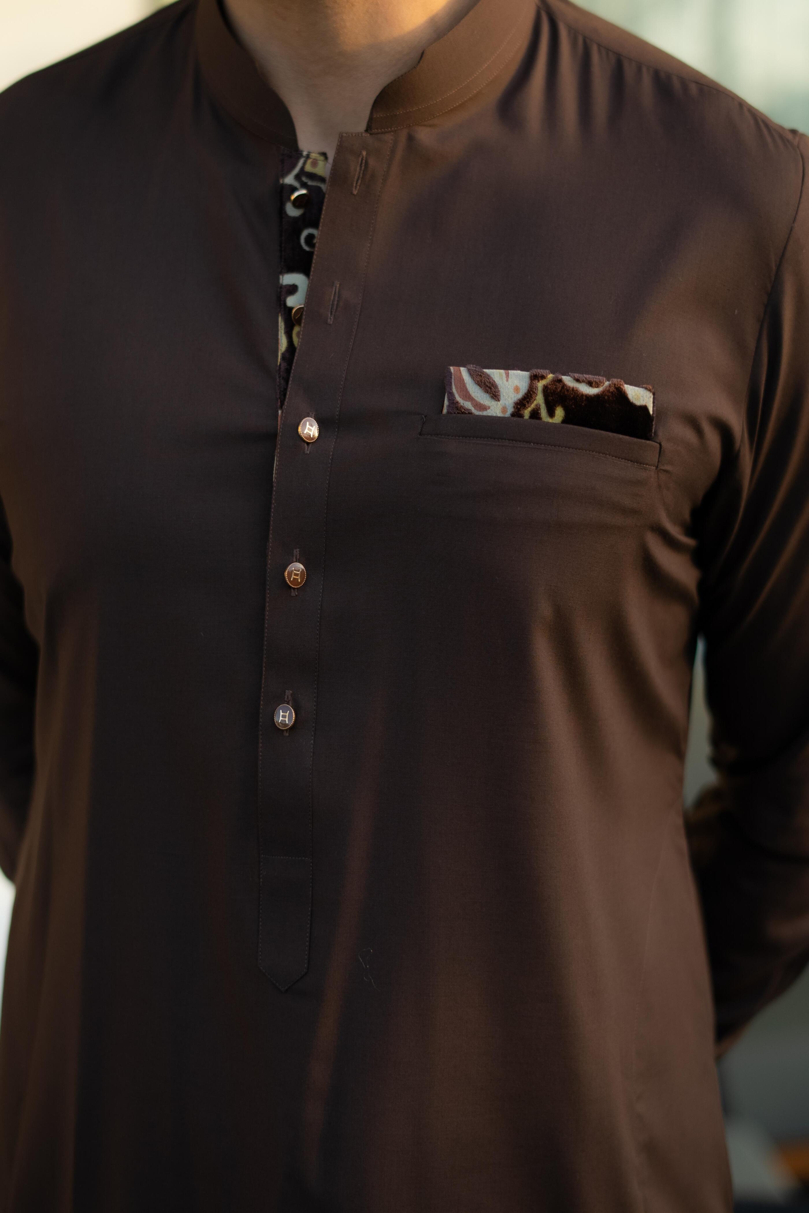 Brown Wash n Wear Kurta Pajama Humayun Alamgir