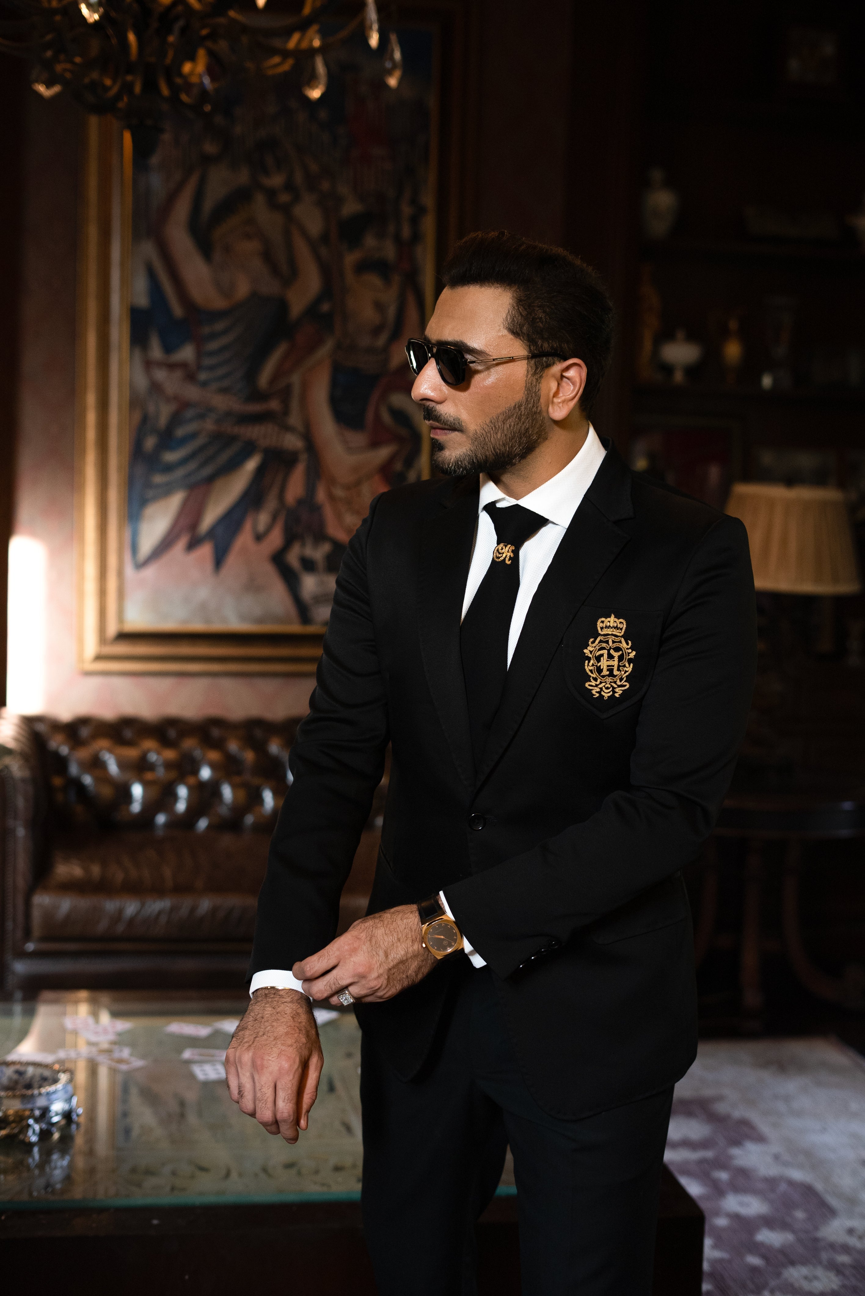 Black Armani Golden Embroidery Motif Suit Suits HumayunAlamgir