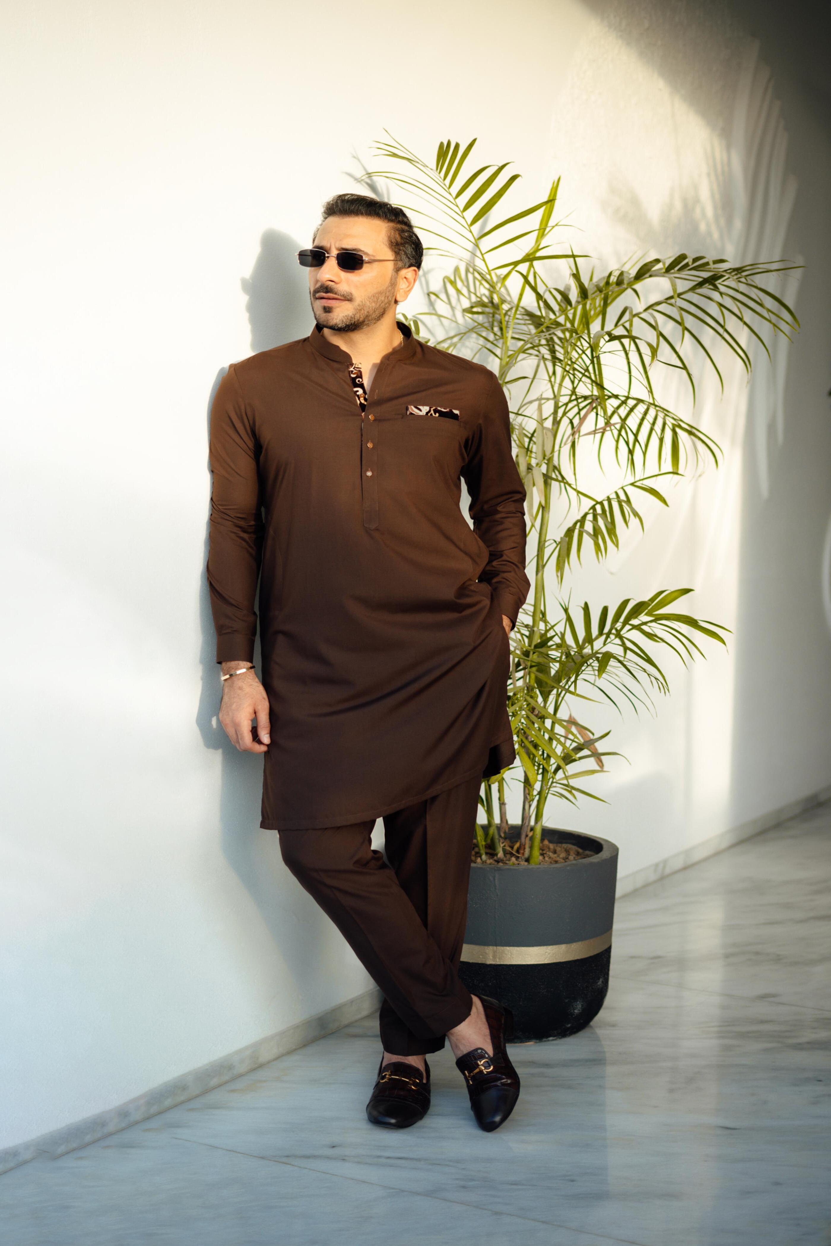 Brown Wash n Wear Kurta Pajama Humayun Alamgir