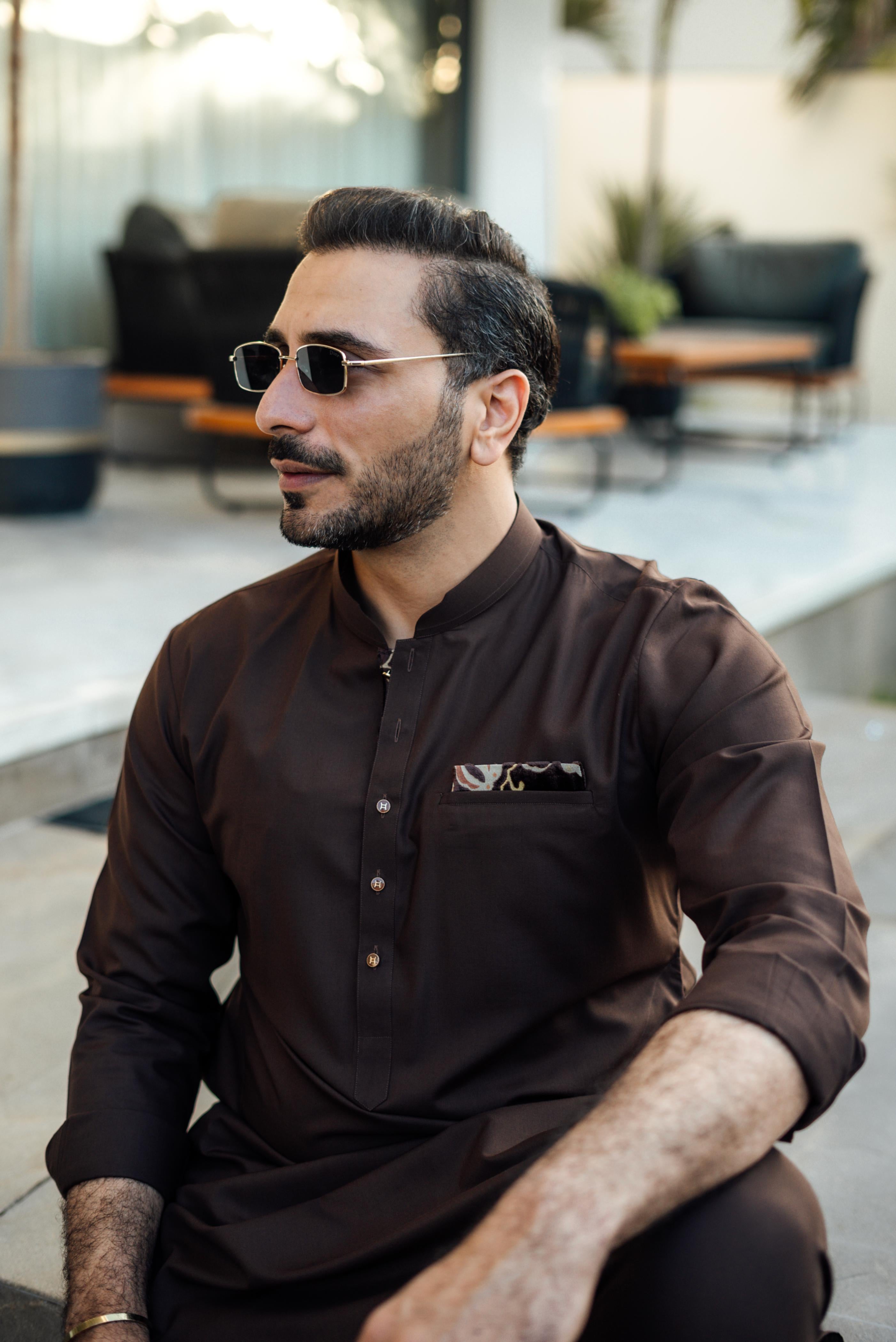 Brown Wash n Wear Kurta Pajama Humayun Alamgir