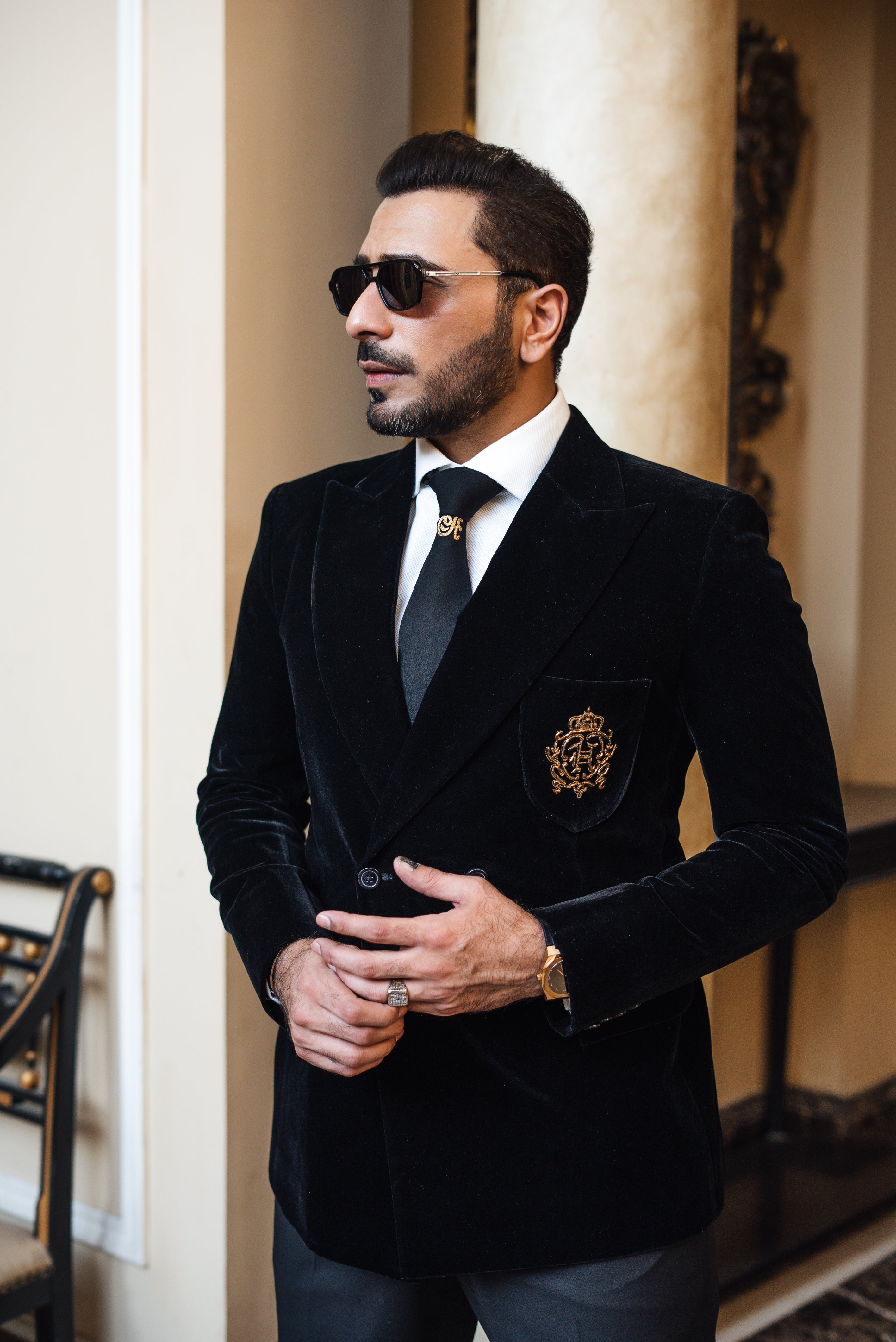 Black Italian Velvet Two Piece Suit