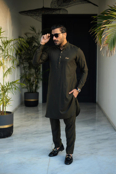 Olive Green wash n wear kurta pajama