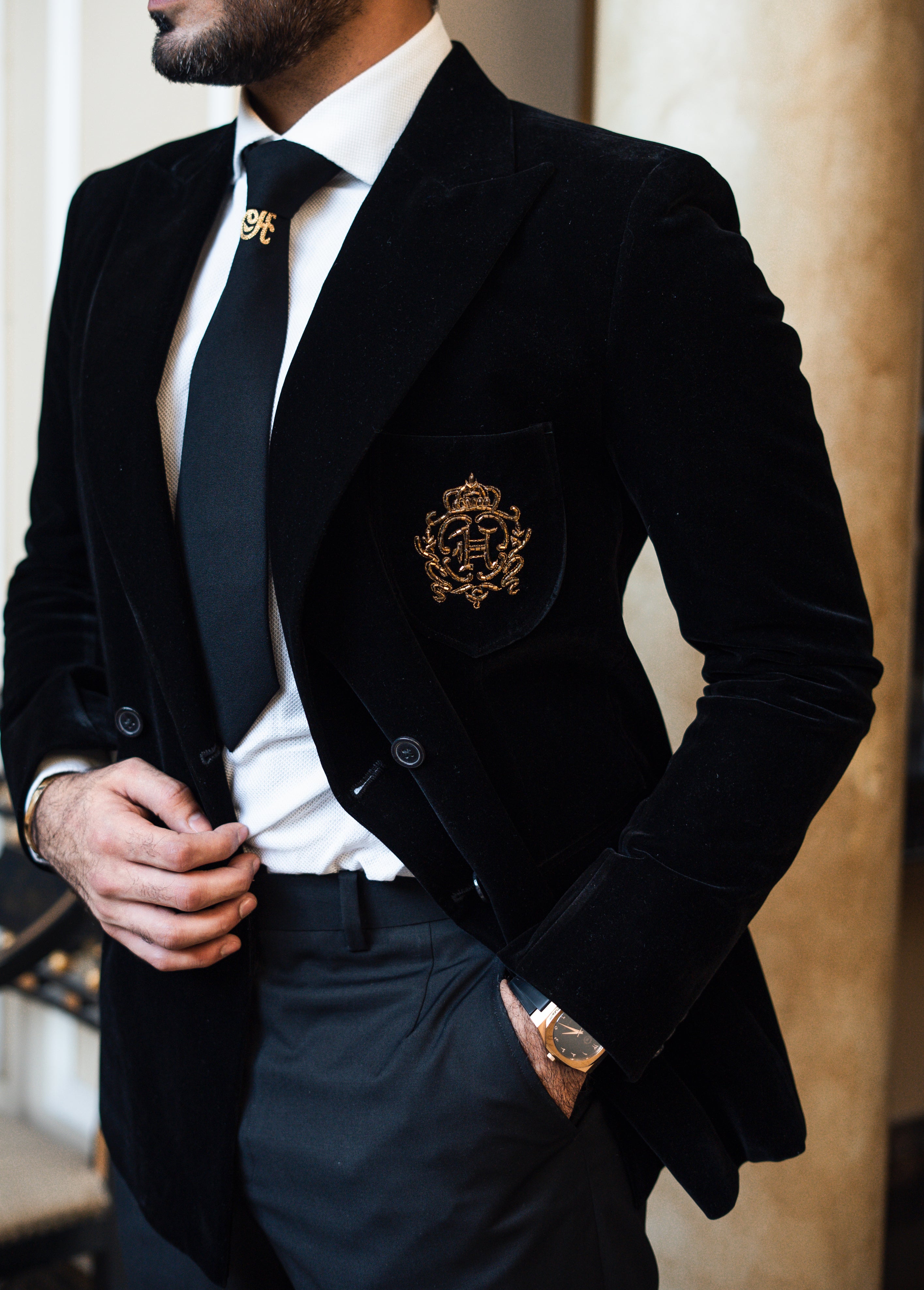 Black Italian Velvet Two Piece Suit