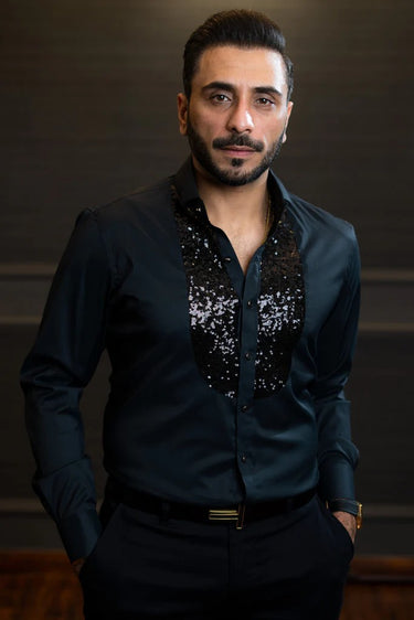 BLACK STRETCHABLE COTTON TUXEDO Humayunalamgir