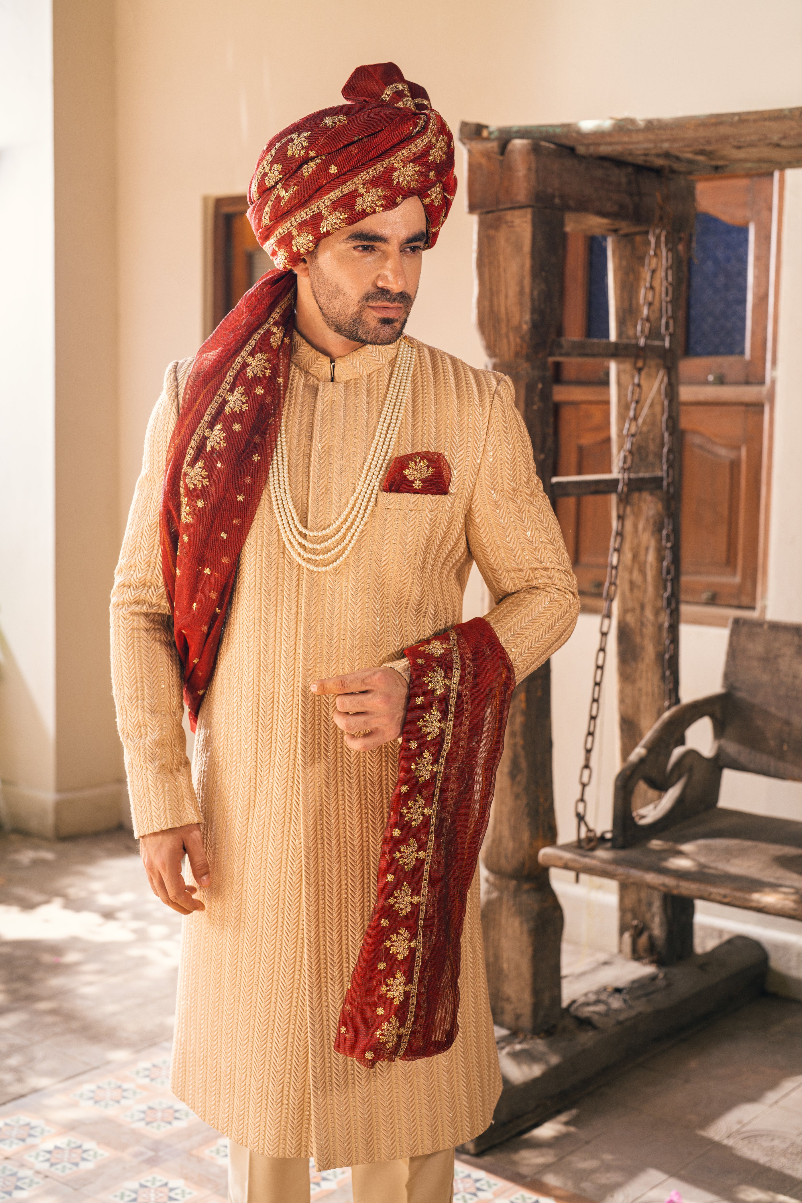 Beige Sherwani with Embroidery humyaunalamgir