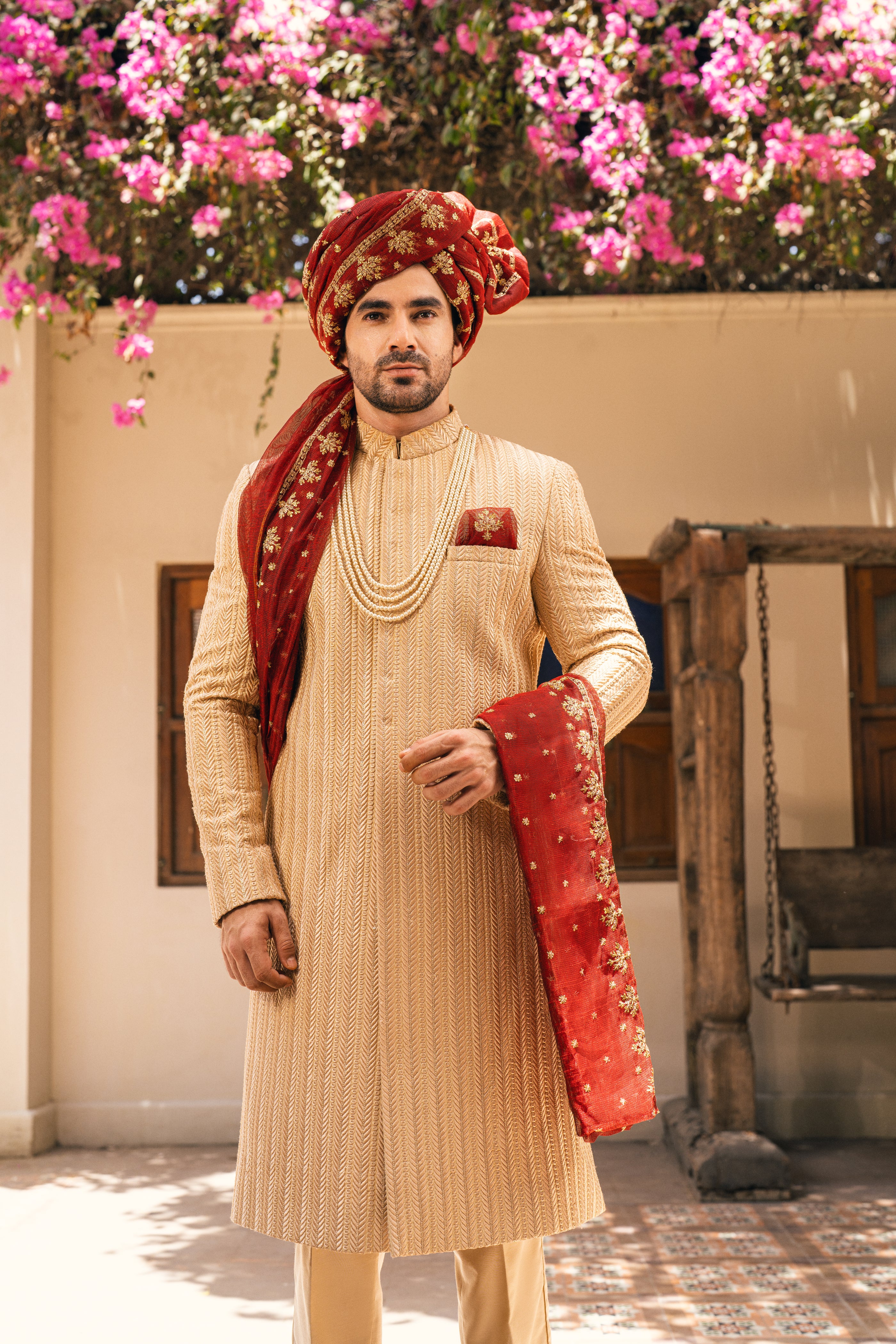 Beige Sherwani with Embroidery humyaunalamgir